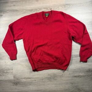 Club Room Sweater Mens Medium Red 100% Lambswool V Neck Knit Pullover Teacher